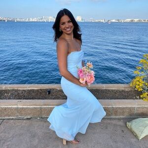 Azazie Light Blue Strapless Prom Dress